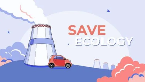 Co2 emission pollution vector illustration. Smoking cooling tower, factory fo Stock Illustration