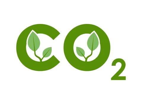 CO2 emissions icon in flat style. Cloud co2 reduction with plant leaf vecto.. Stock Illustration