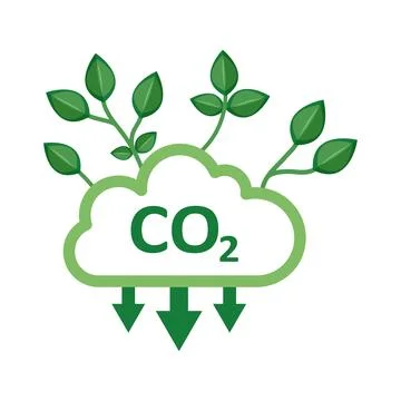CO2 emissions icon in flat style. Cloud co2 reduction with plant leaf vecto.. Stock Illustration