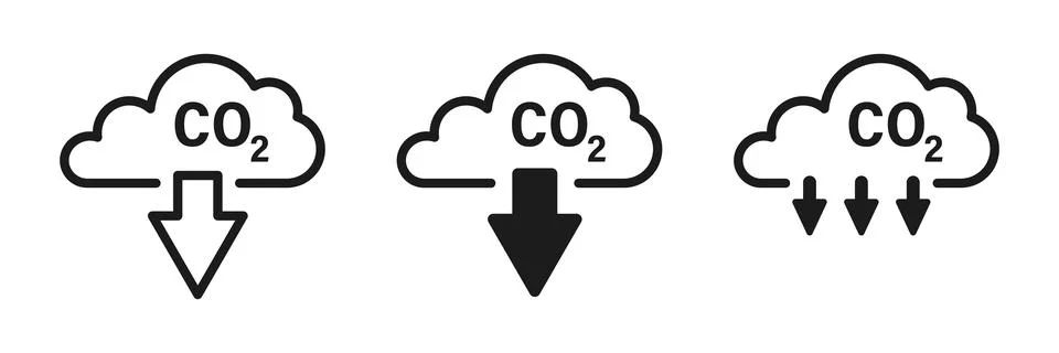 CO2 emissions icon set collection in flat style. Cloud co2 reduction vector.. Stock Illustration