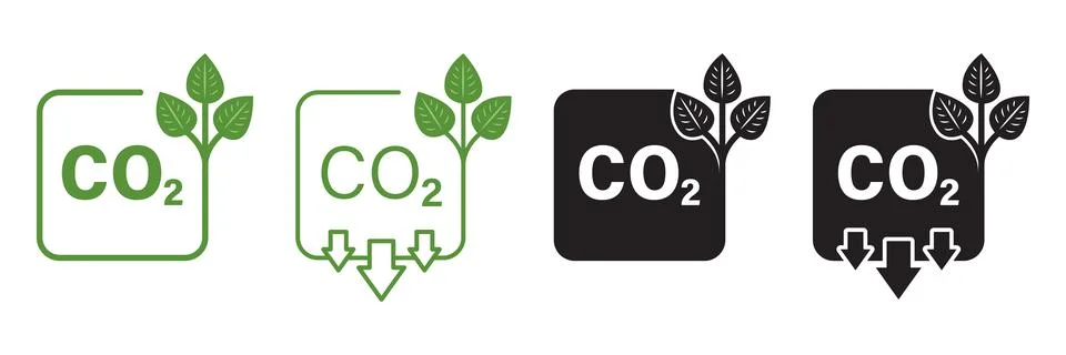 CO2 emissions icon set collection in flat style. Cloud co2 reduction vector.. Stock Illustration