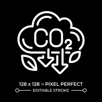 CO2 emissions pixel perfect white linear icon for dark theme Stock Illustration