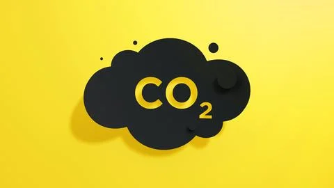 Co2 Emissions on a Yellow Background. Icon Carbon Gas. Black Cut Out Paper. Stock Illustration