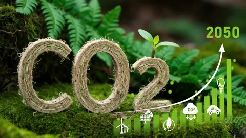CO2 on Green Moss Background.ESG,Net Zero.CO2 reduce.Green energy zero emiss Stock Footage 288091309
