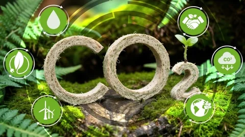 CO2 on Green Moss Background.ESG,Net Zero.CO2 reduce.Green energy zero emiss Stock Footage 288091310
