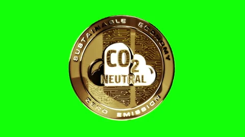 CO2 Neutral and eco friendly golden coin isolated loop on green screen Stock Footage 297085039