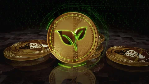 CO2 Neutral and eco friendly golden coin on digital screen Stock Footage 297085196