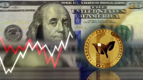 CO2 Neutral and eco friendly coin over 100 Dollar banknotes loop Stock Footage 297222019