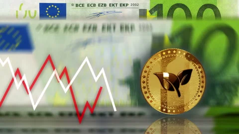 CO2 Neutral and eco friendly coin over 100 Euro banknotes loop Stock Footage 297222353