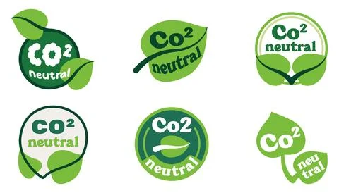 Co2 neutral green logo set with leaves. Eco friendly sigh, carbon decrease, p Illustrazione stock