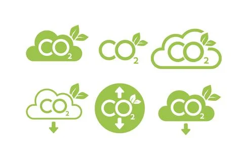 CO2 neutral icon set. Carbon gas emission reduction green labels. Ecology Stock Illustration