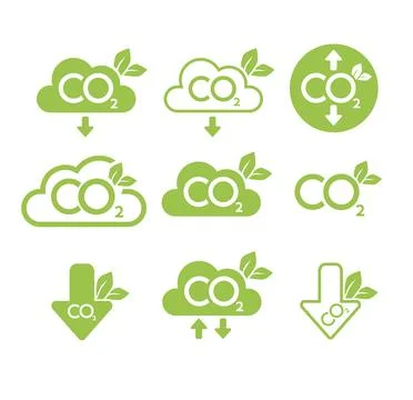 CO2 neutral icon set. Carbon gas emission reduction green labels. Ecology Stock Illustration