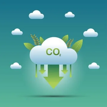 CO2 neutral. Net zero emission concept. Reduction of carbon dioxide emission. Stock Illustration