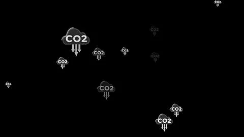 CO2 particles on black background with arrows for reduction carbon dioxide. Stock Illustration