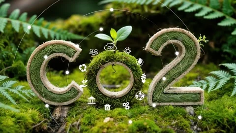 CO2 reduce.CO2 on Green Moss Background,Net Zero..Green energy zero emission 2 Stock Footage 288091311