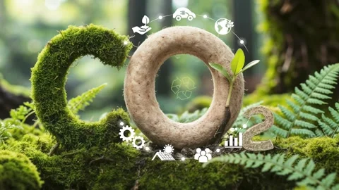 CO2 reduce.CO2 on Green Moss Background,Net Zero..Green energy zero emission Stock Footage 288091341