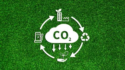 CO2 reducing icon with circular for decrease CO2 , carbon footprint and car.. Stock Photos