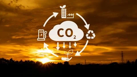 CO2 reducing icon with circular for decrease CO2 , carbon footprint and car.. Stock Photos