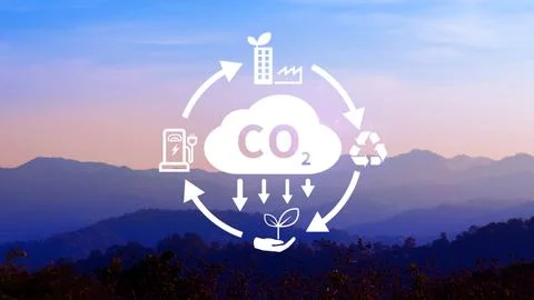 CO2 reducing icon with circular for decrease CO2 , carbon footprint and car.. Stock Photos
