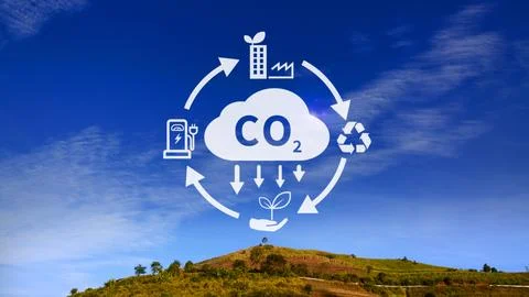 CO2 reducing icon with circular for decrease CO2 , carbon footprint and car.. Stock Photos