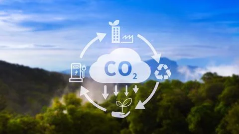 CO2 reducing icon with circular for decrease CO2 , carbon footprint and car.. Stock Photos