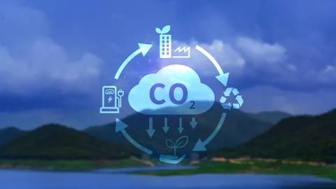 CO2 reducing icon with circular for decrease CO2 , carbon footprint and car.. Stock Photos