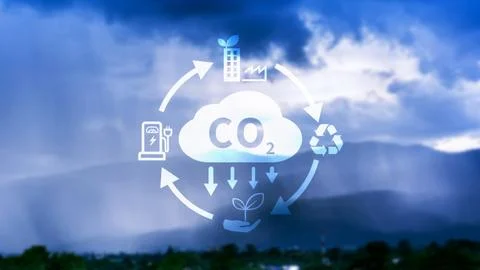 CO2 reducing icon with circular for decrease CO2 , carbon footprint and car.. Stock Photos
