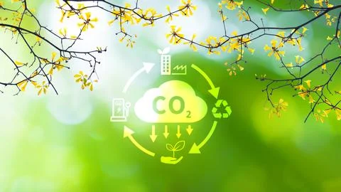 CO2 reducing icon with circular for decrease CO2 , carbon footprint and car.. Stock Photos