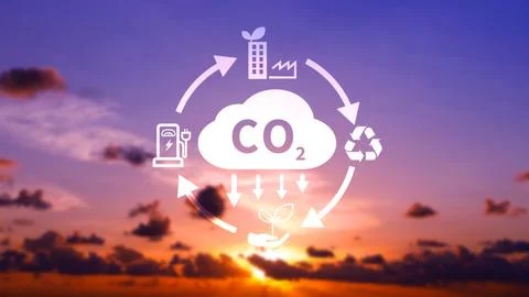 CO2 reducing icon with circular for decrease CO2 , carbon footprint and car.. Stock Photos
