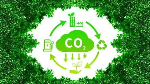 CO2 reducing icon with circular for decrease CO2 , carbon footprint and car.. Stock Photos