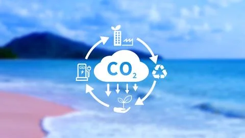 CO2 reducing icon with circular for decrease CO2 , carbon footprint and car.. Stock Photos