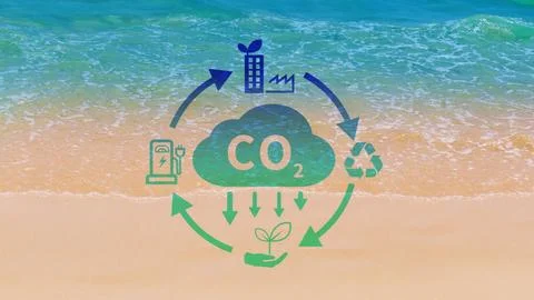 CO2 reducing icon with circular for decrease CO2 , carbon footprint and car.. Stock Photos
