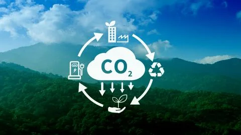 CO2 reducing icon with circular for decrease CO2 , carbon footprint and car.. Stock Photos
