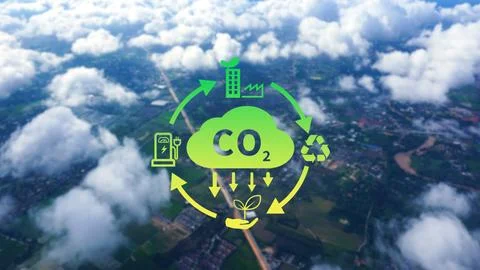 CO2 reducing icon with circular for decrease CO2 , carbon footprint and car.. Stock Photos