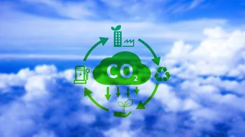 CO2 reducing icon with circular for decrease CO2 , carbon footprint and car.. Stock Photos
