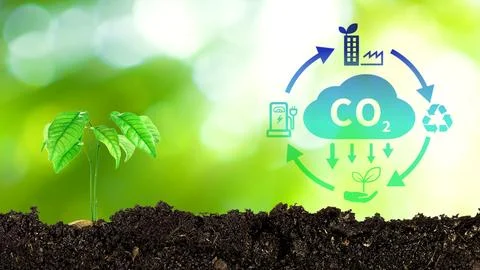 CO2 reducing icon with circular for decrease CO2 , carbon footprint and car.. Stock Photos