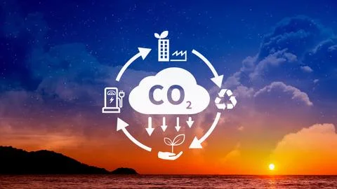 CO2 reducing icon with circular for decrease CO2 , carbon footprint and car.. Stock Photos