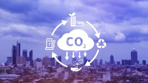 CO2 reducing icon with circular for decrease CO2 , carbon footprint and car.. Stock Photos