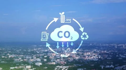 CO2 reducing icon with circular for decrease CO2 , carbon footprint and car.. Stock Photos