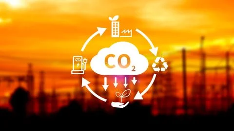 CO2 reducing icon with circular for decrease CO2 , carbon footprint and car.. Stock Photos