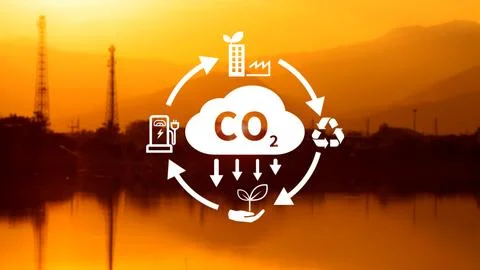 CO2 reducing icon with circular for decrease CO2 , carbon footprint and car.. Stock Photos