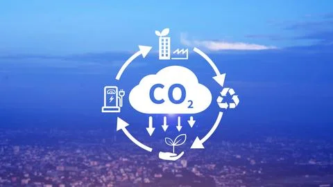 CO2 reducing icon with circular for decrease CO2 , carbon footprint and car.. Stock Photos