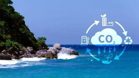 CO2 reducing icon with circular for decrease CO2 , carbon footprint and car.. Stock Photos