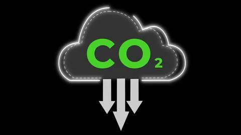 CO2 reduction icon atmosphere, climate change concept on black background Stock Illustration