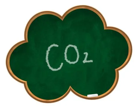 Co2 tag on cloud shaped chalkboard - 3d illustration イラスト素材
