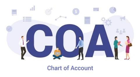 Coa chart of account concept with big word or text and team people with moder Stock Illustration