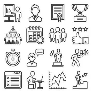 Coach and Instructor Icons Set on White Background. Line Style Vector Stock Illustration
