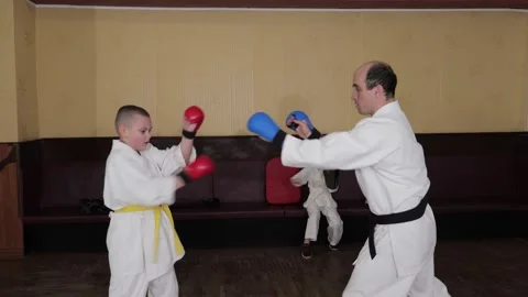 A coach and student train striking and defense techniques Stock Footage 317691269