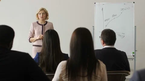 Coach asking group for questions on outlined topic Stock Footage 108009625