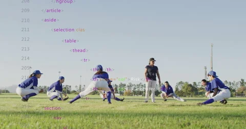 Coach calling players on field while leading warm-up for cyber security with Stock Footage 312843622